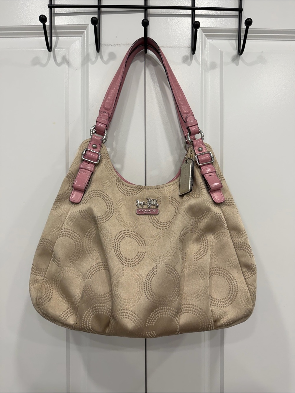 Vintage Coach Beige and Pink Shoulder Bag